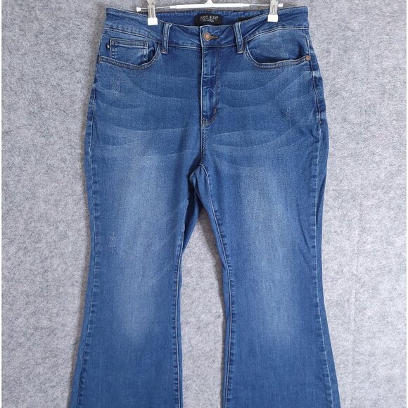 JUDY BLUE 16W Flare Fit High Waist Jeans JB88172 Medium Wash Lightly Distressed - Picture 1 of 13
